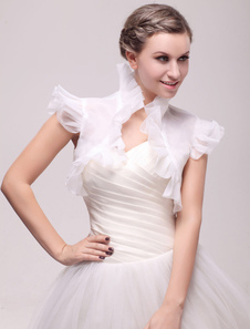 Boléro de mariage en tulle ivoire avec volants