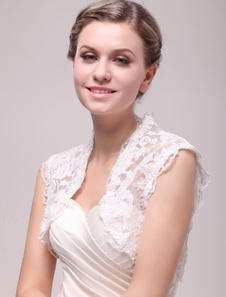 Boléro de mariage en dentelle ivoire ouvert devant