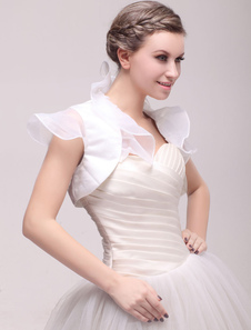 Boléro de mariage en tulle ivoire avec volants