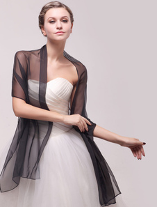Boléro de mariage en chiffon noir translucide