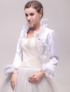 Boléro de mariage en satin blanc avec volants de dentelle