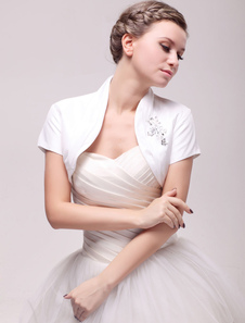 Boléro de mariage en satin ivoire avec perles