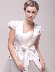 Boléro de mariage en satin stretch ivoire avec ceinture