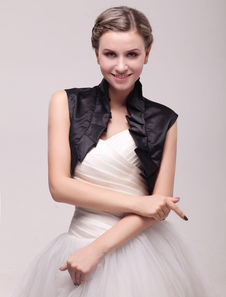 Boléro de mariage en satin noir à volants