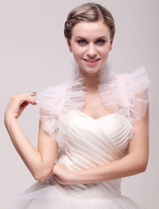 Boléro de mariage en voile de tulle ivoire plissé