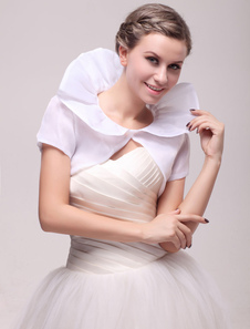 Boléro de mariage en tulle blanc à col ébouriffé