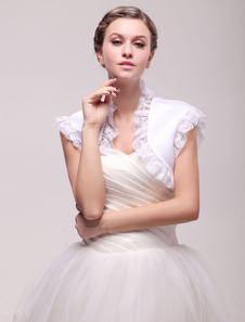 Boléro de mariage en satin blanc avec volants