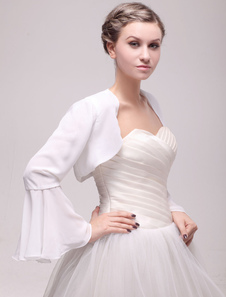 Boléro de mariage en chiffon ivoire à manche évasée