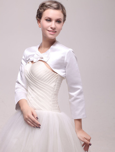 Boléro de mariage en satin ivoire avec nœud