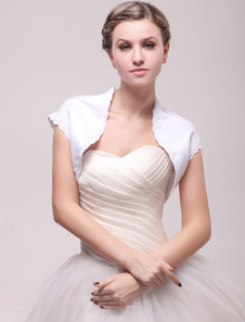 Boléro de mariage en satin ivoire avec dentelle