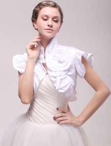 Boléro de mariage en satin blanc avec fleurs