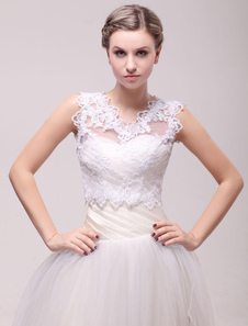 Boléro de mariage en dentelle blanche sans manche
