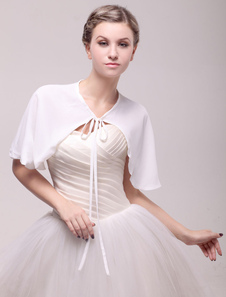 Boléro de mariage en chiffon ivoire à lacets