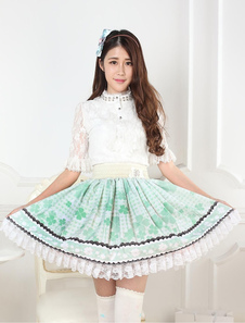 Jupe lolita vert gazone en polyester imprimé avec dentelle