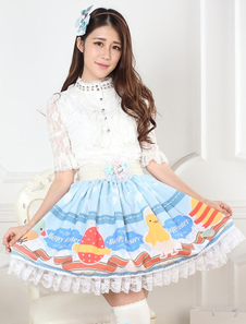 Jupe lolita bleue douse en polyester imprimé dessin animé