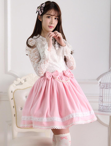 Jupe Lolita rose douse séduisante en coton impression avec dentelle