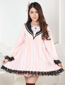 Robe lolita en polyester rose avec dentelle noire