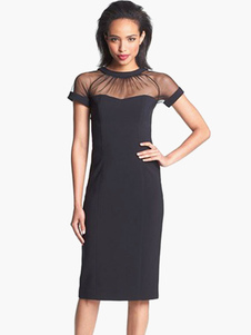 Robe moulante en polyester unicolore fendu