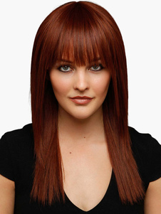 Perruque moyenne brune acajou ébouriffée en fibre droite