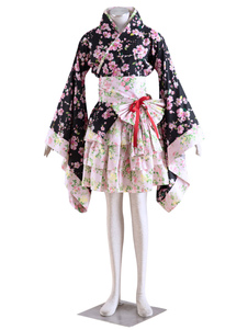 Kimono en fibres de coton imprimé fleuri avec nœud