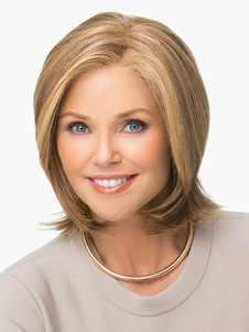 Perruque moyenne marronne ébouriffée en fibre droite