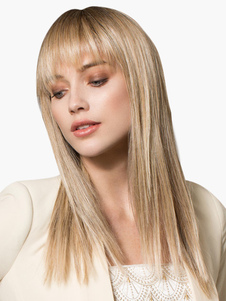 Perruque moyenne droite couleur de lin ébouriffée en fibre