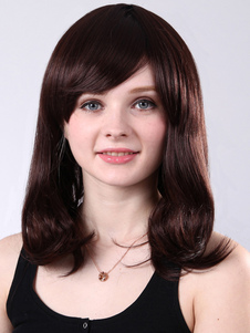 Perruque moyenne châtaigne synthétique boucles en bas