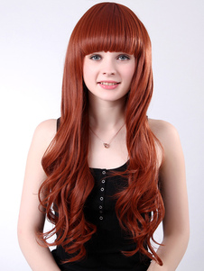 Perruque longue marronne claire synthétique frisée