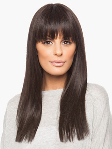 Perruque moyenne marronne foncée ébouriffée en fibre droite