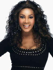 Perruque frisée moyenne noire brunâtre ébouriffée en fibre