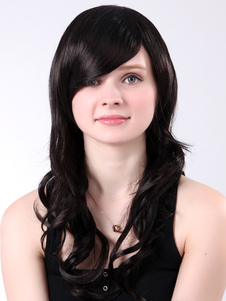 Perruque moyenne noire ébouriffée synthétique frisée