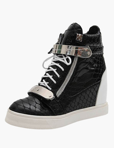 Chaussures en peau de vache noire motif écaille avec zip