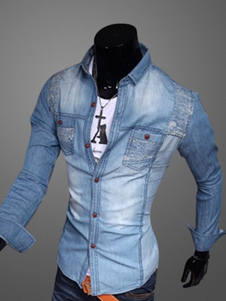 Chemise de jean moulante en coton mélangé