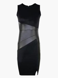 Robe moulante en acétate de cellulose noir avec PU