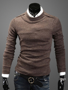 Pull slim en coton mélangé marron col ras du cou