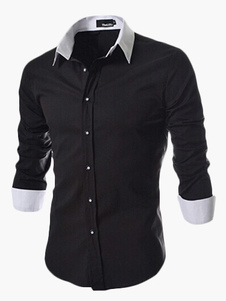 Chemise slim en coton mélangé color-block manches longues