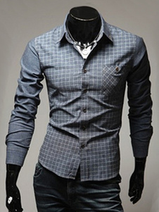 Chemise en coton mélangé écossais manches longues