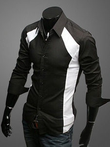 Chemise color-block en coton mélangé manches longues