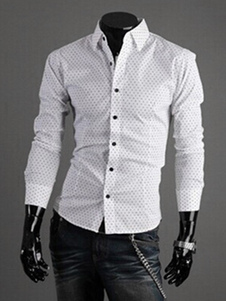 Chemise en coton mélangé manches longues à pois