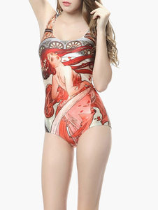 Maillot de bain 1 pièce en polyester imprimé de danseuse