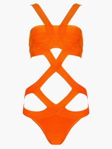 Bikini une pièce en rayonne orange creusée à dos décolleté