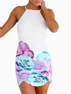 Robe courte moulante en chiffon imprimé fleuri à dos décolleté