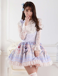 Robe à bretelles lolita en polyester imprimé avec dentelle