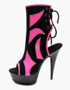 Bottes creusées en PU bicolore avec lacets