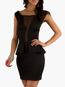 Robe de club en polyester avec péplum à mancherons