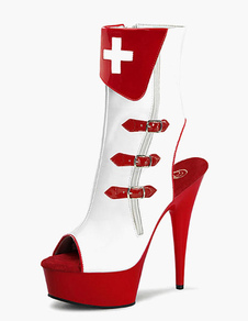 Bottes en PU creusé bicolore avec boucles