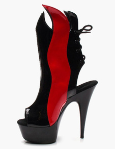 Bottes bicolores creusées en PU avec lacet