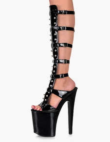 Bottes creusées à plate-forme en PU noir clouté