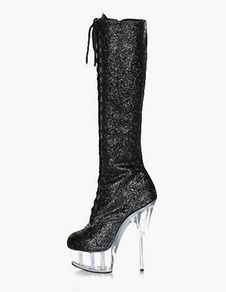 Bottes en tissu de paillettes noires à lacet