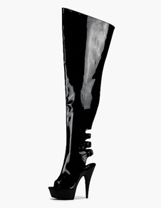 Bottes en PU noir unicolore creusé